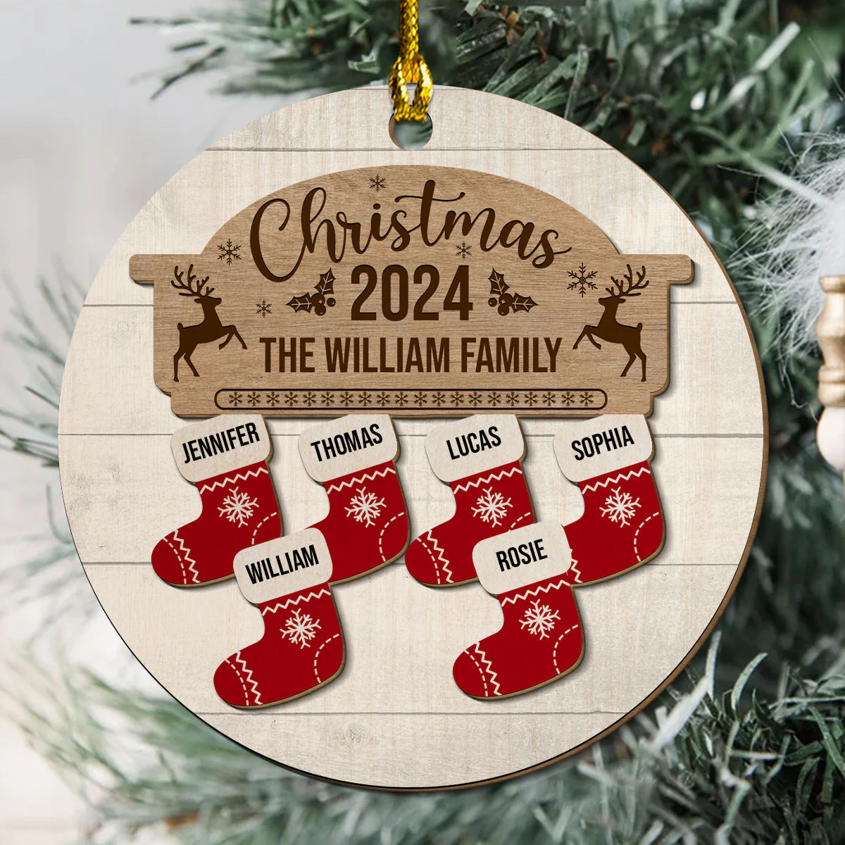 Custom Name Christmas Socks - Personalized Custom 2-layered Wood Ornament - Image 4
