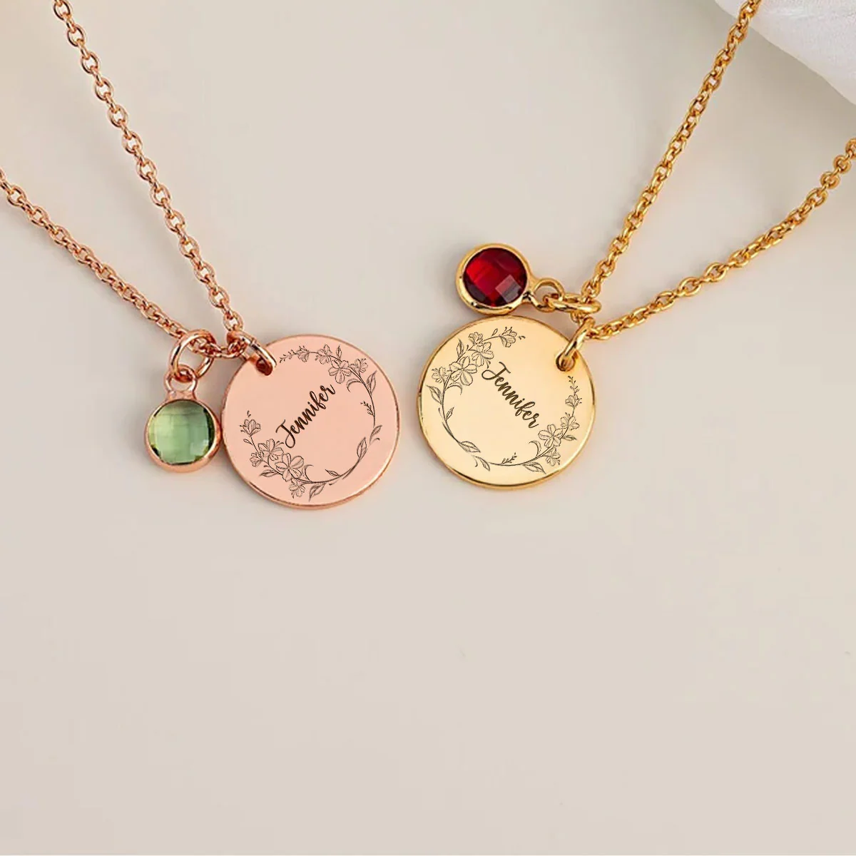 Custom Name Circle Flower - Personalized Custom Birthstone Necklace - Image 5