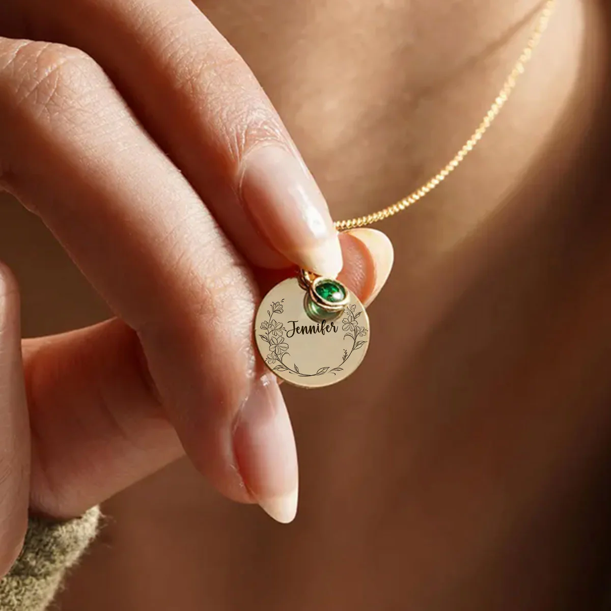 Custom Name Circle Flower - Personalized Custom Birthstone Necklace - Image 6