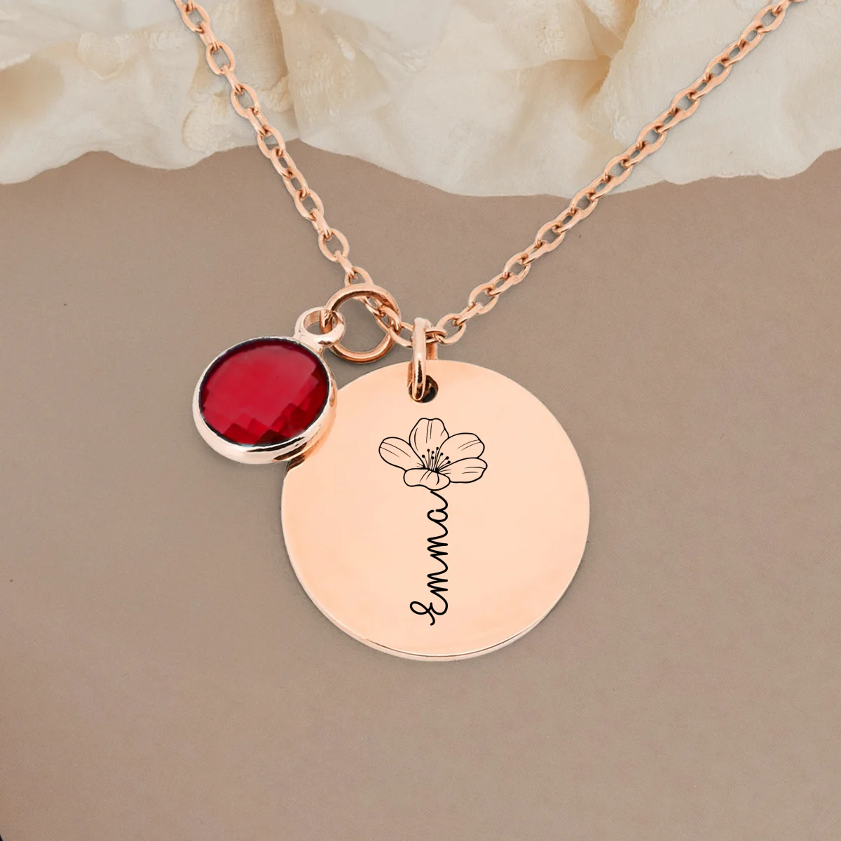 Custom Name Flower - Personalized Custom Birthstone Necklace - Image 10