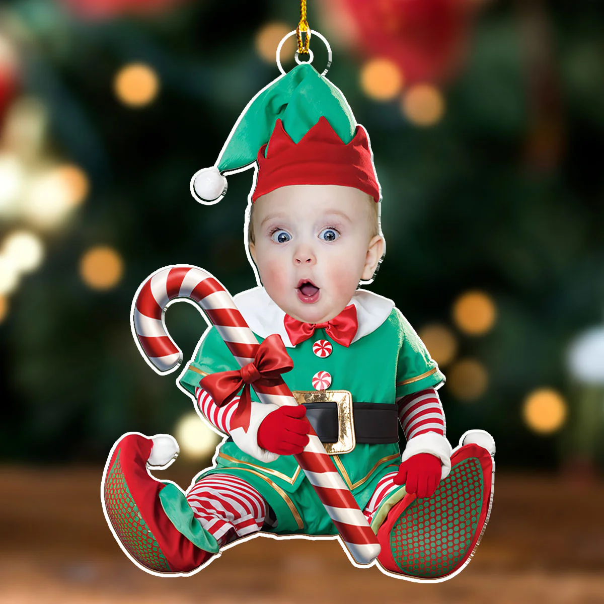 Custom Photo Baby Elf Merry Christmas - Personalized Custom Acrylic Ornament - Image 2