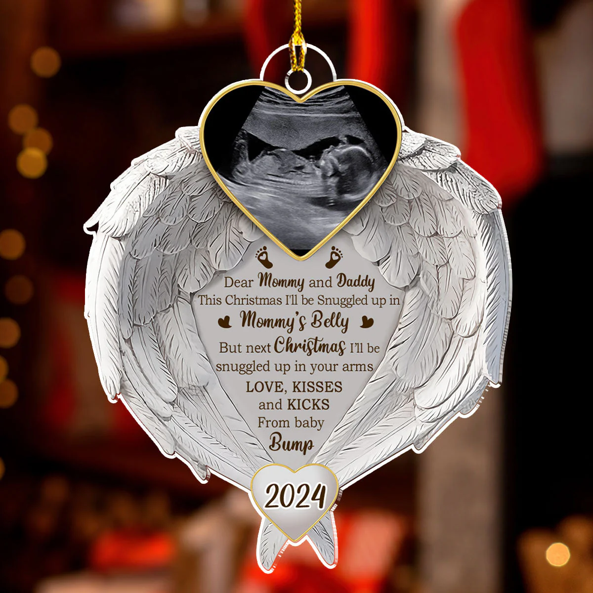 Custom Photo Baby Will Be Snuggled In The Belly Of Mommy - Personalized Custom Acrylic Ornament - Image 3