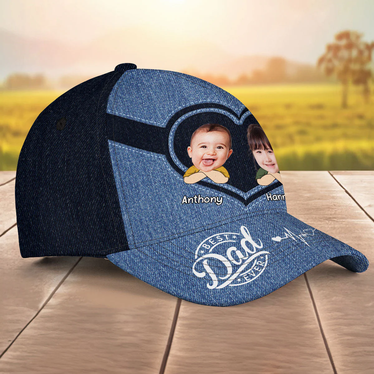 Custom Photo Best Papa Ever - Personalized Classic Cap - Image 3
