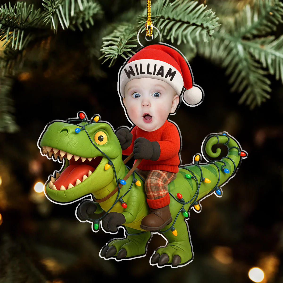 Custom Photo Dinosaur Christmas - Personalized Custom Acrylic Ornament - Image 3