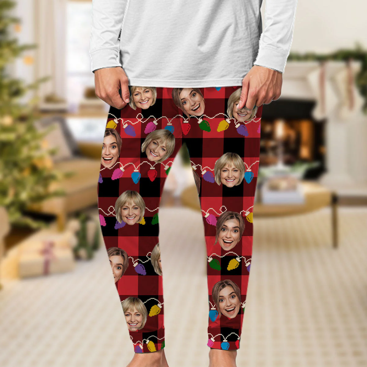 Custom Photo Family Besties Couple Grandkids Dogs & Cats Merry Christmas - Personalized Custom Pajama Pants - Image 4