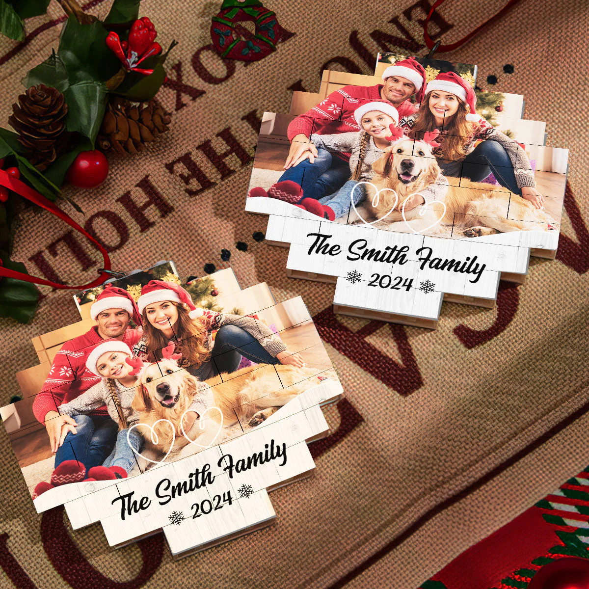 Custom Photo Family Christmas - Personalized Custom Puzzle Ornament - Image 4