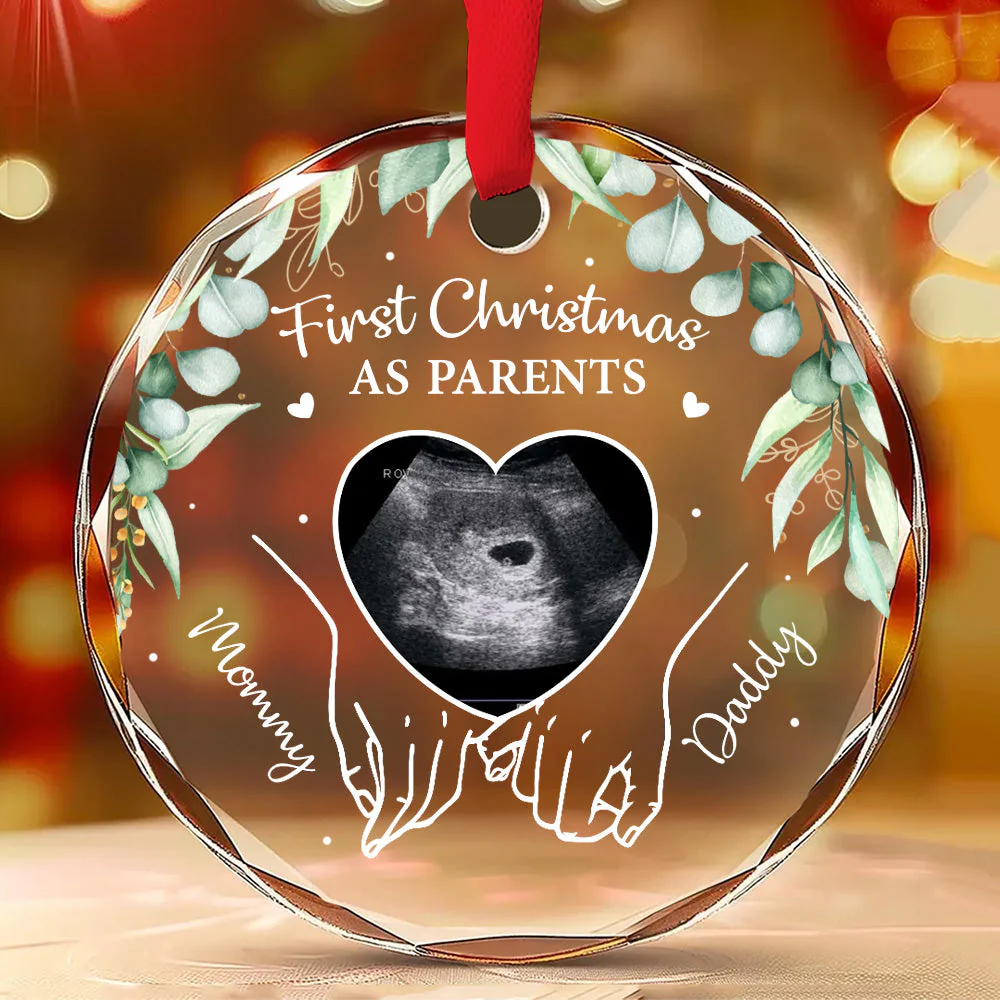 Custom Photo First Christmas As Parents - Personalized Custom Glass Ornament - Image 2