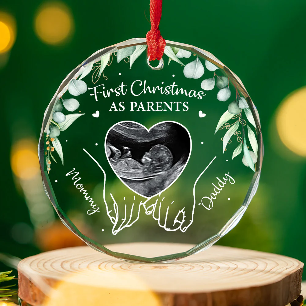 Custom Photo First Christmas As Parents - Personalized Custom Glass Ornament - Image 3