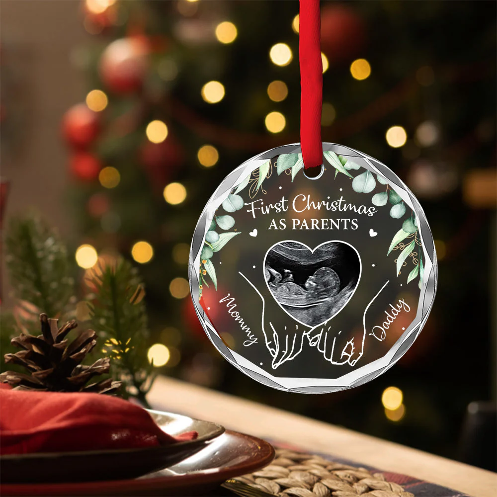Custom Photo First Christmas As Parents - Personalized Custom Glass Ornament - Image 5