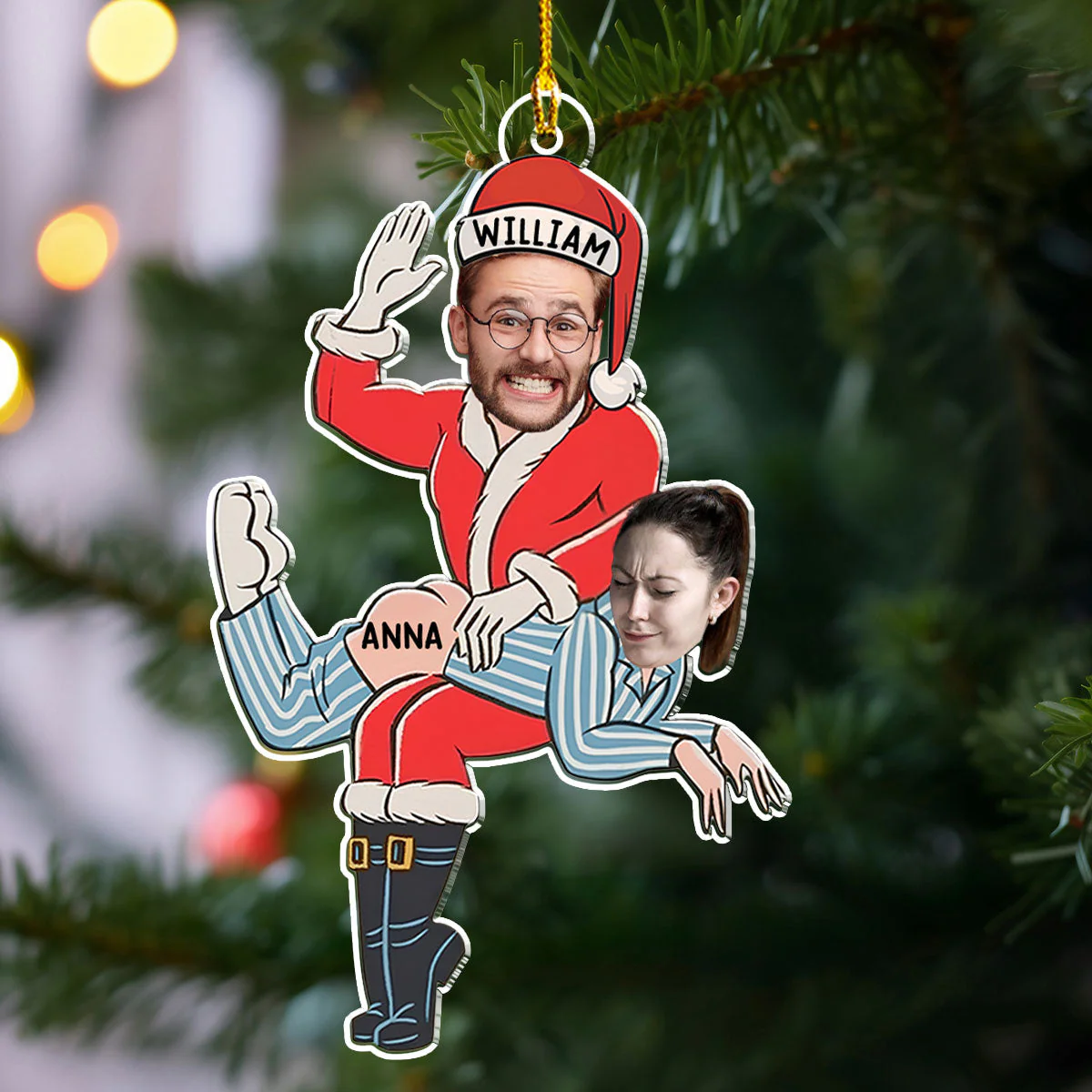 Custom Photo Funny Santa Couple - Personalized Custom Acrylic Ornament - Image 2