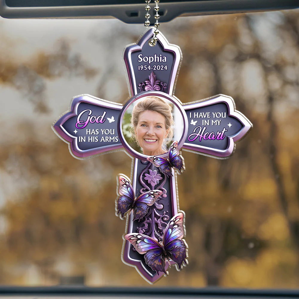 Custom Photo God Has You In His Arms - Personalized Custom Car Ornament - Image 2