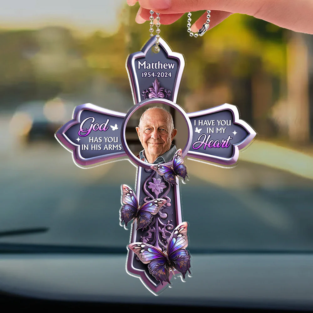 Custom Photo God Has You In His Arms - Personalized Custom Car Ornament - Image 3