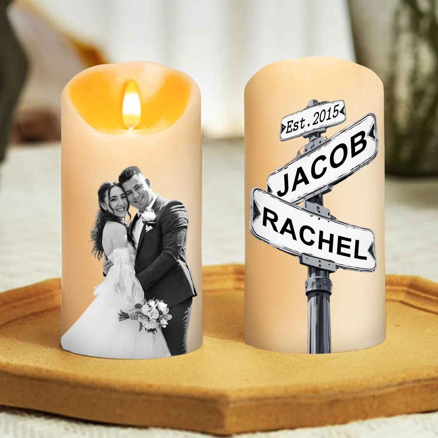 Custom Photo Greyscale Couples - Personalized Custom LED Candle - Image 2