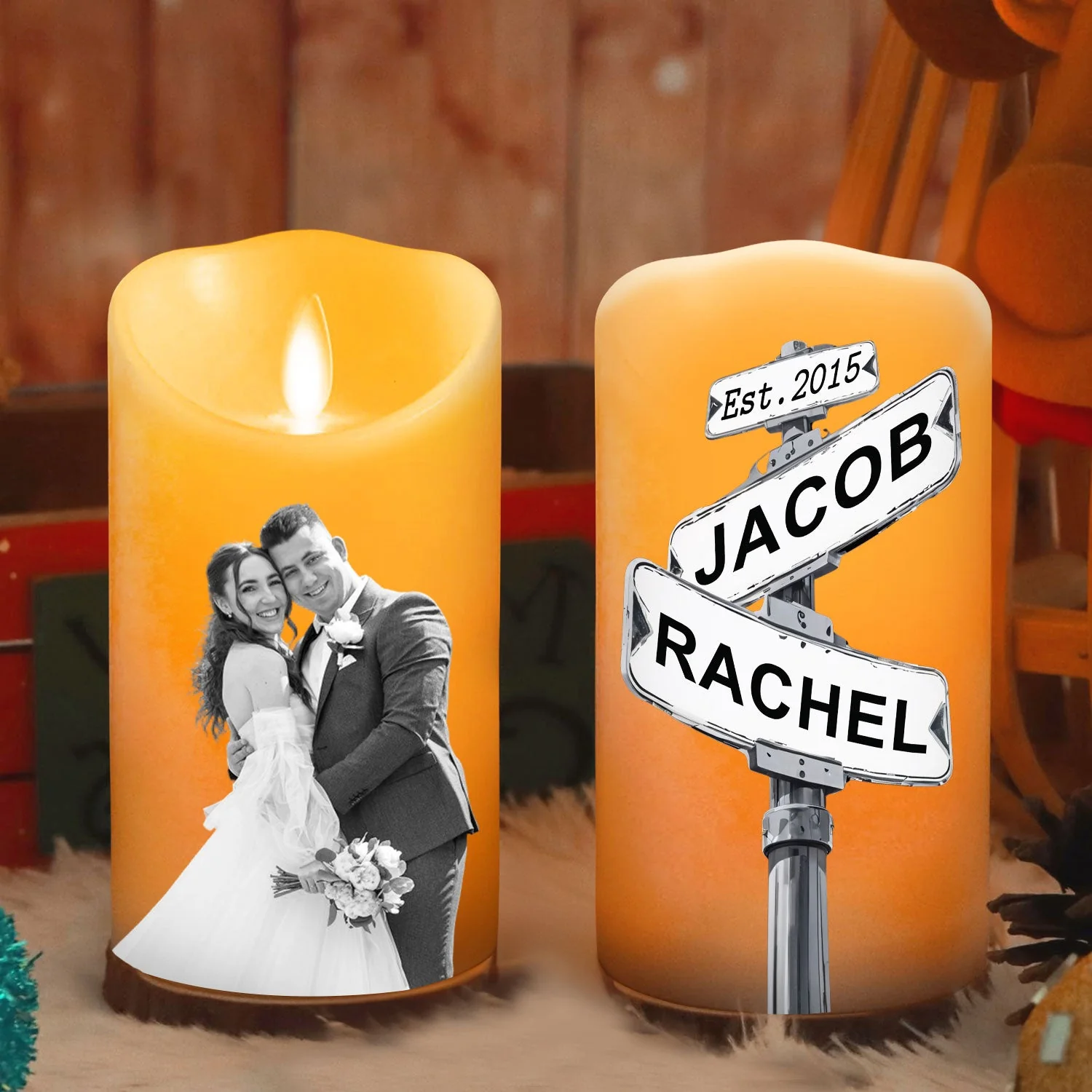 Custom Photo Greyscale Couples - Personalized Custom LED Candle - Image 3
