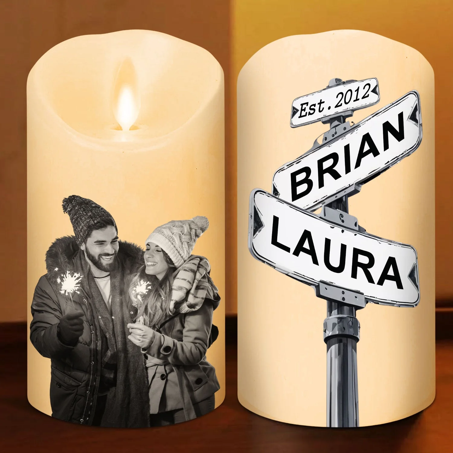 Custom Photo Greyscale Couples - Personalized Custom LED Candle - Image 4