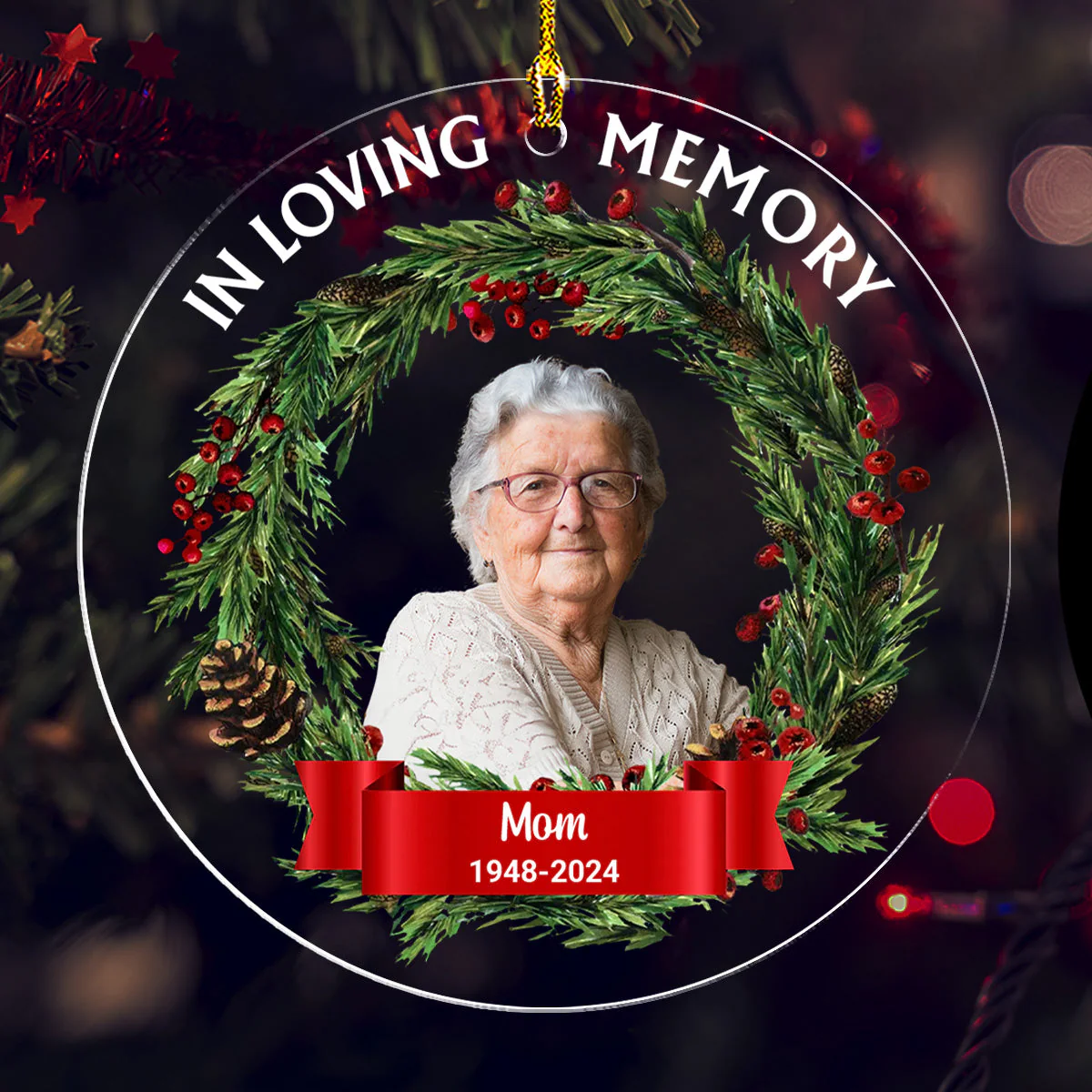 Custom Photo In Loving Memory - Personalized Custom Acrylic Ornament - Image 2