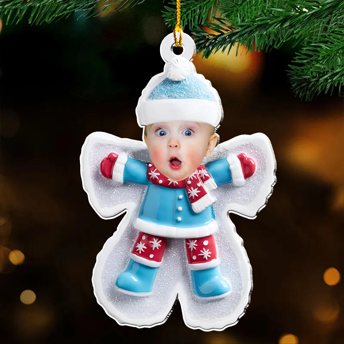 Custom Photo Making Snow Angel - Personalized Custom Acrylic Ornament - Image 2