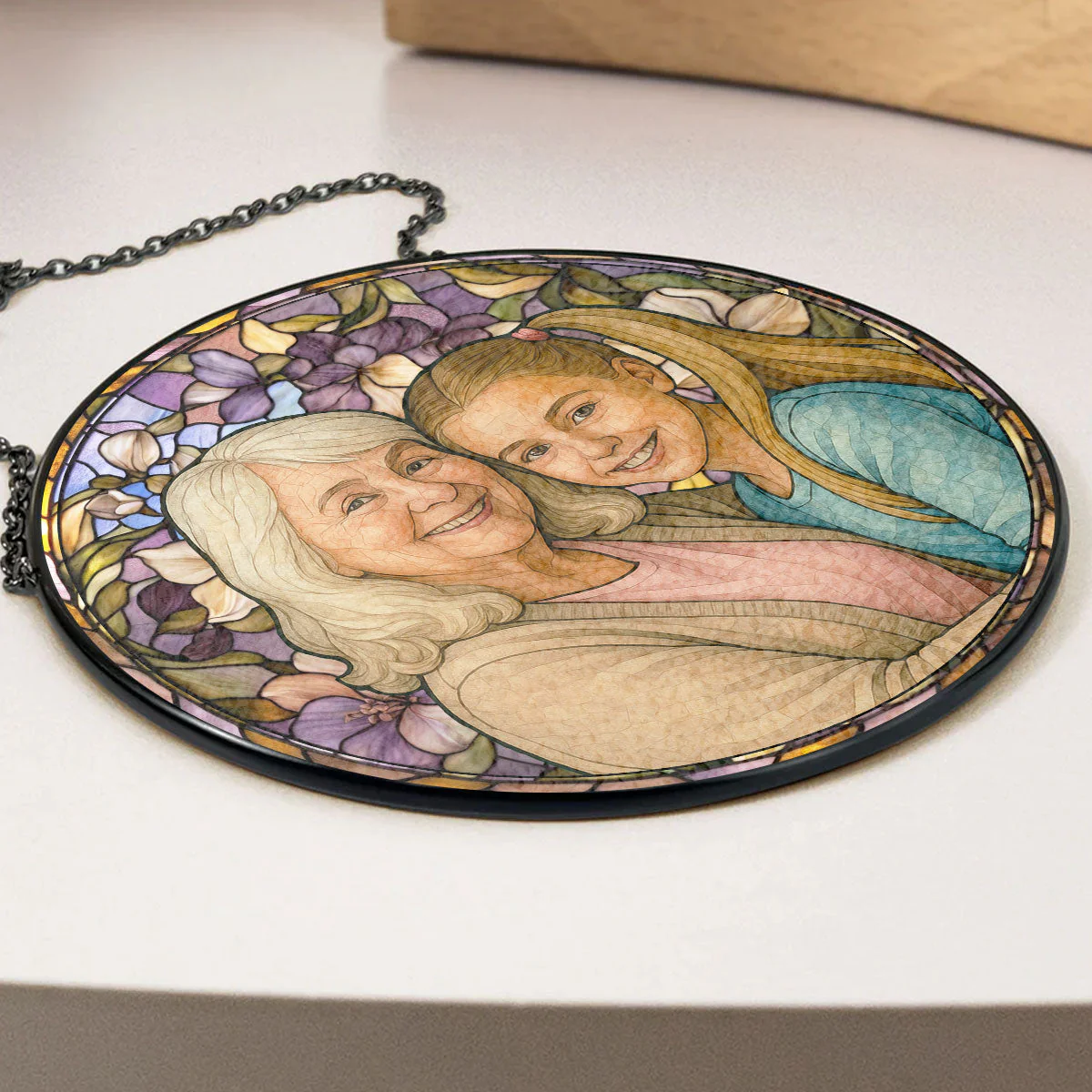Custom Photo Portrait Grandma Family - Personalized Custom Window Hanging Suncatcher - Image 3