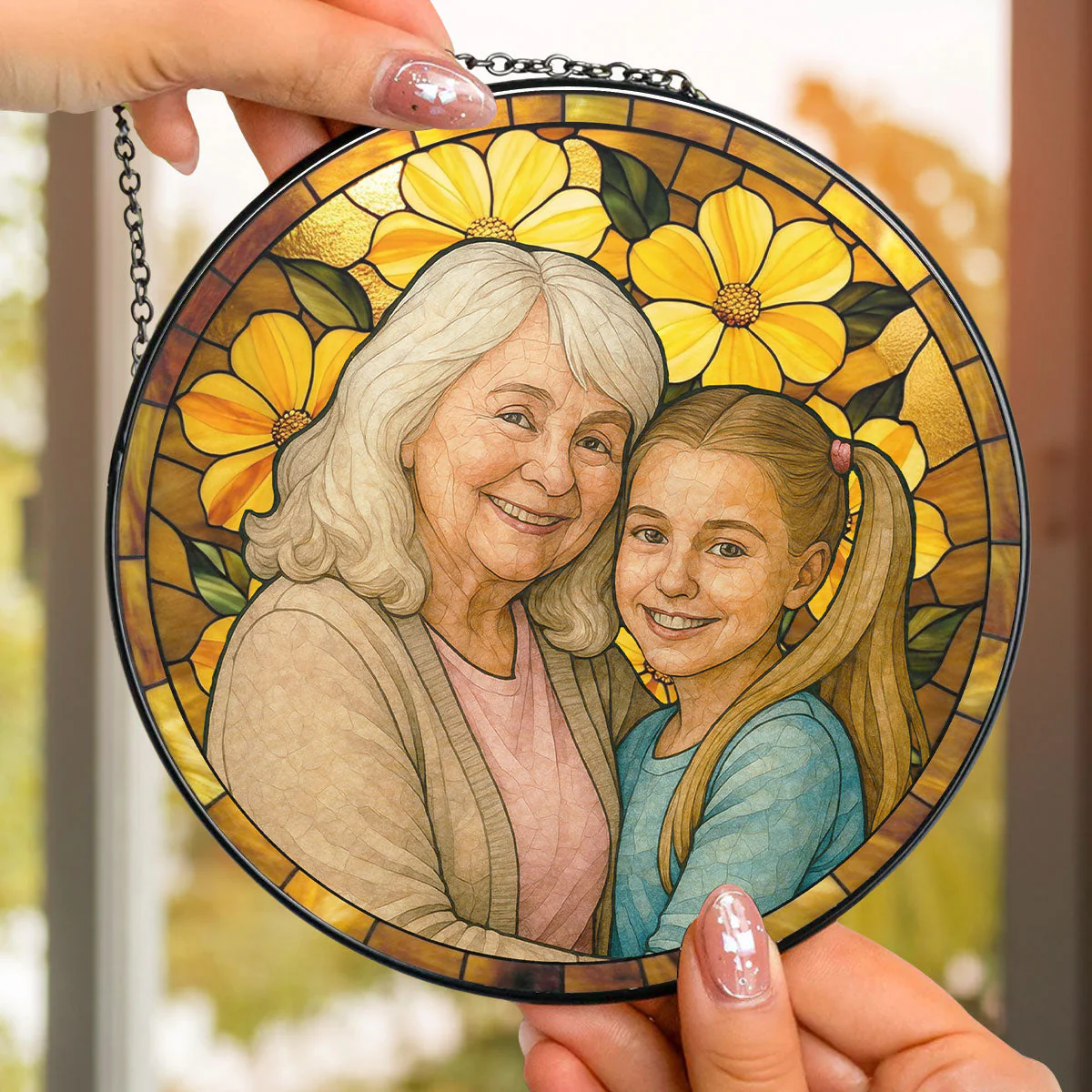 Custom Photo Portrait Grandma Family - Personalized Custom Window Hanging Suncatcher - Image 4