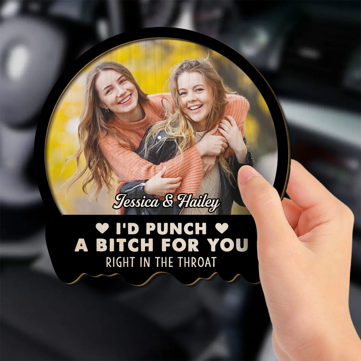 Custom Photo Right In The Throat Besties Sisters - Personalized Custom Car Visor Clip - Image 2