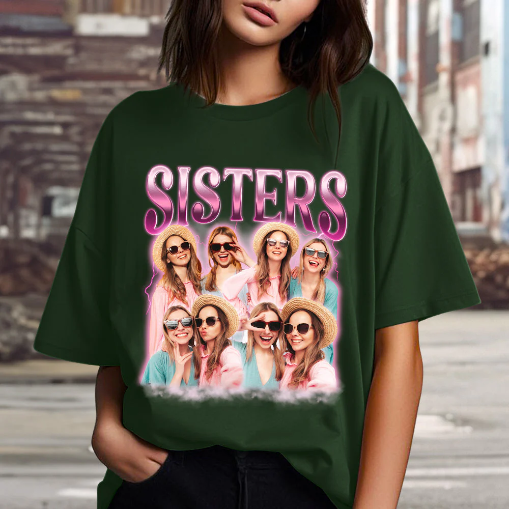 Custom Photo Sisters, Besties - Family Personalized Custom Unisex T-shirt - Image 2