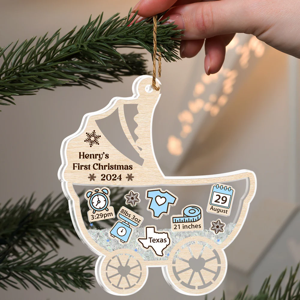 Cute Baby 1st Christmas - Personalized Custom Acrylic Shaker Ornament - Image 3