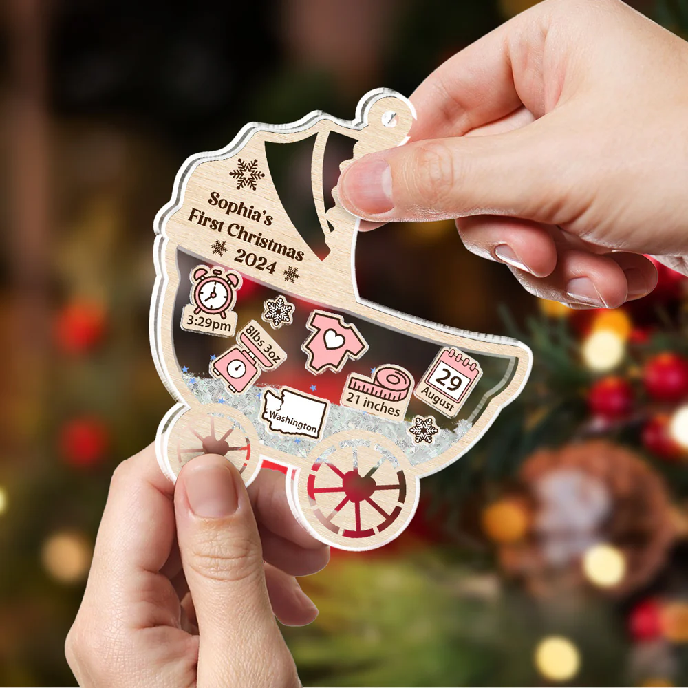 Cute Baby 1st Christmas - Personalized Custom Acrylic Shaker Ornament - Image 4