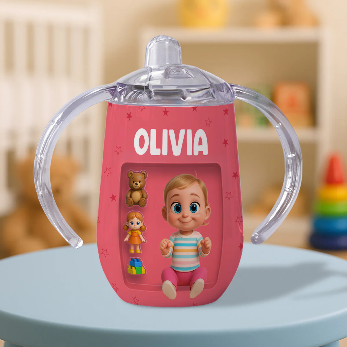Cute Baby Cartoon - Personalized Custom Sippy Cup With Handles