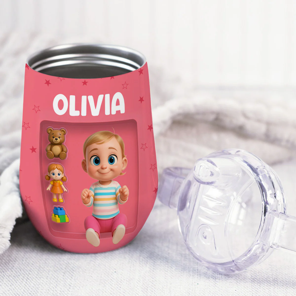 Cute Baby Cartoon - Personalized Custom Sippy Cup With Handles - Image 3