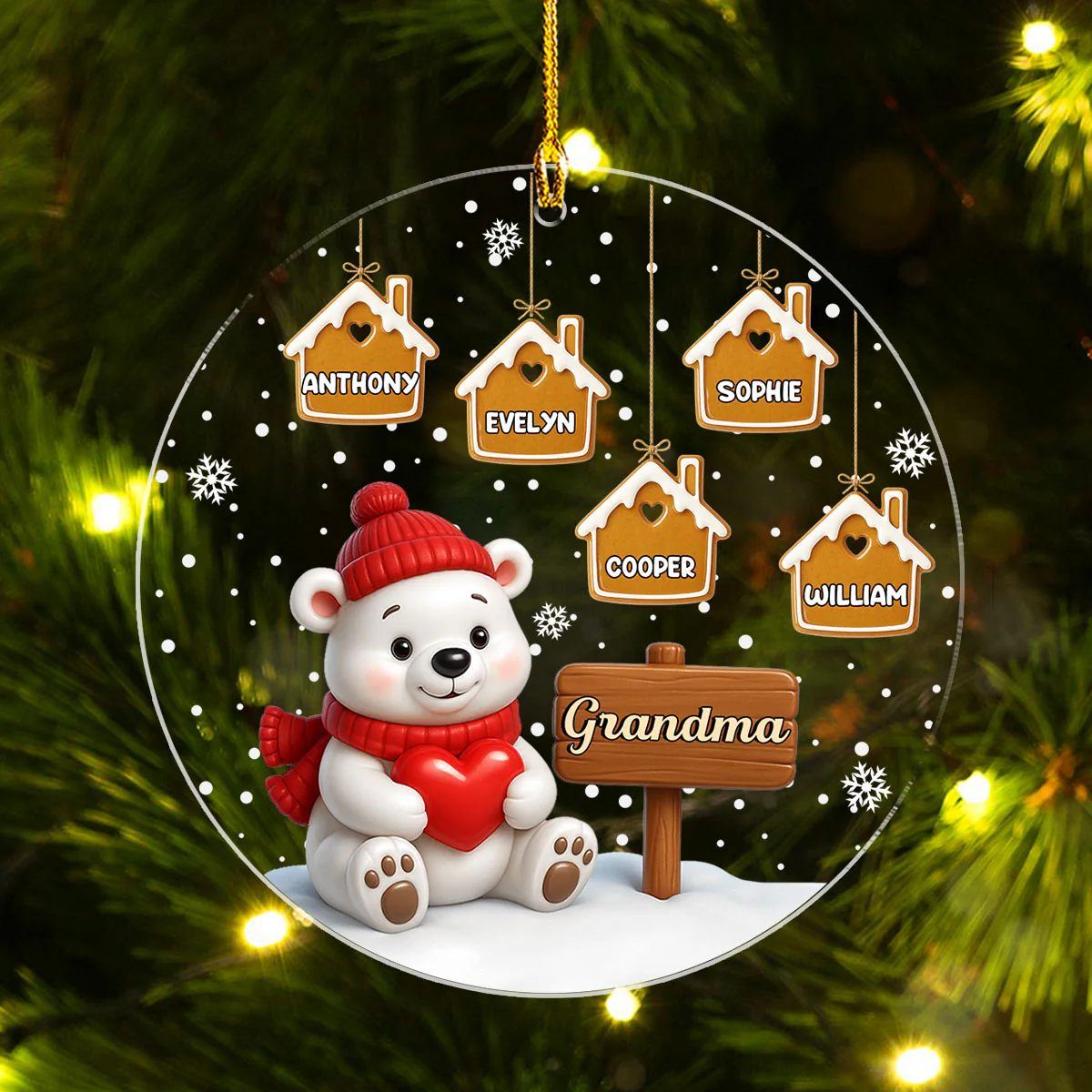 Cute Bear Holding Heart - Personalized Custom Acrylic Ornament - Image 2