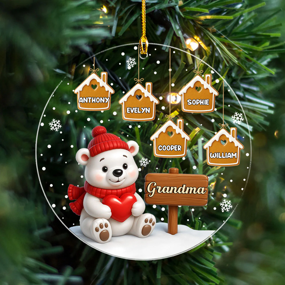 Cute Bear Holding Heart - Personalized Custom Acrylic Ornament - Image 4