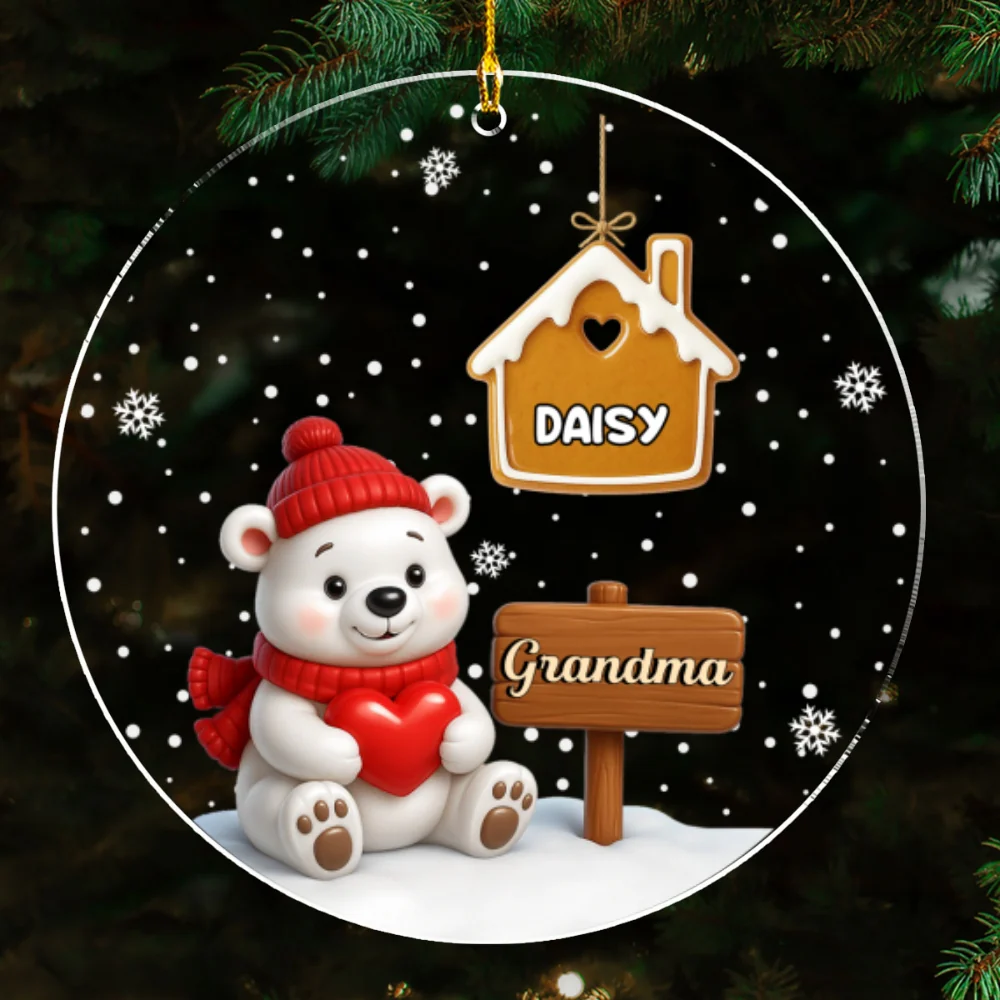 Cute Bear Holding Heart - Personalized Custom Acrylic Ornament - Image 7