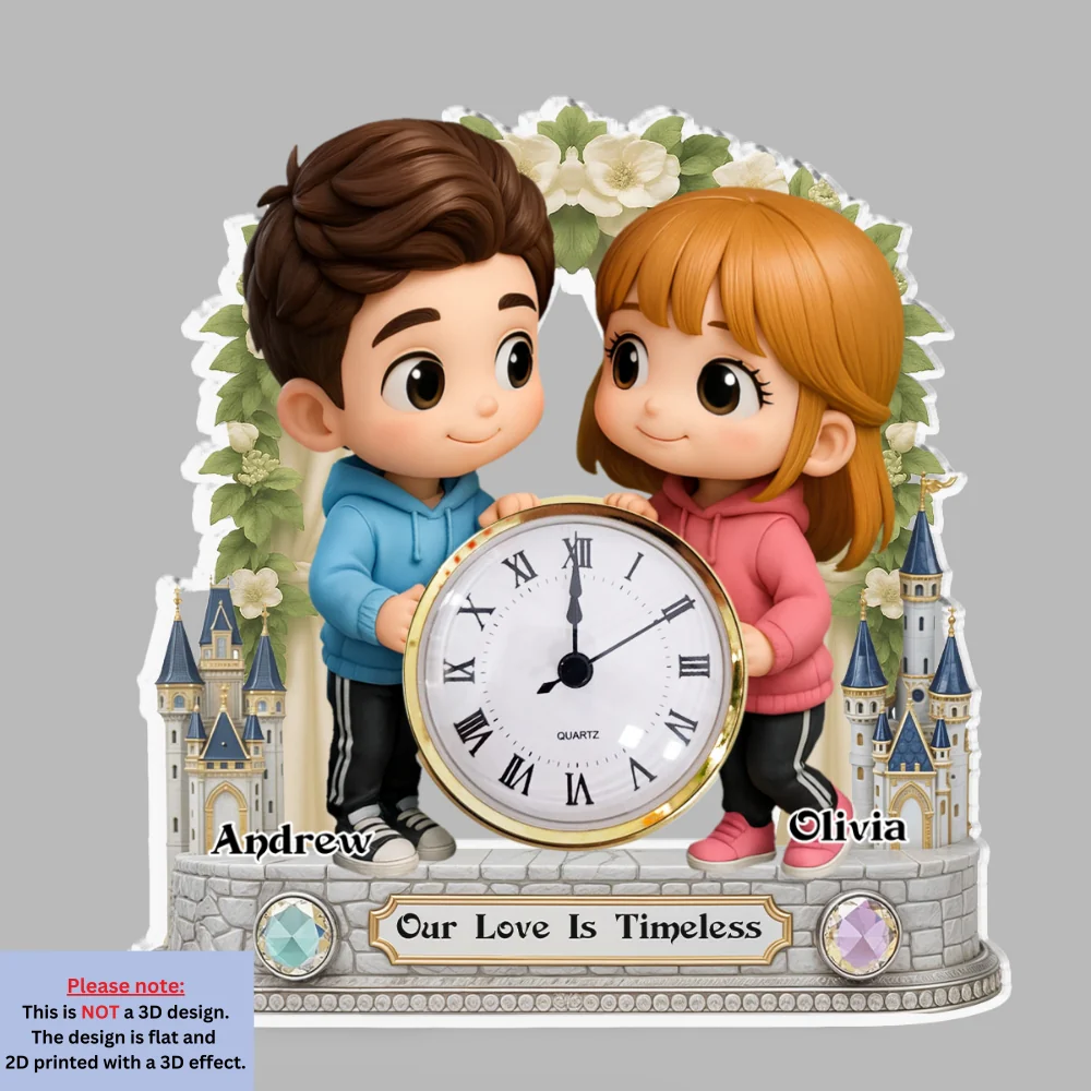 Cute Cartoon Couple - Personalized Custom Acrylic Desk Clock Plaque - Image 7