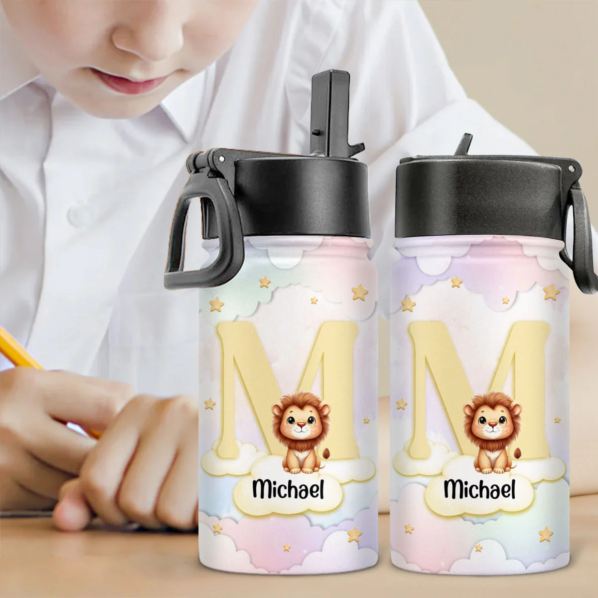 Cute Cartoon Rabbit - Personalized Custom Kids Water Bottle - Image 6