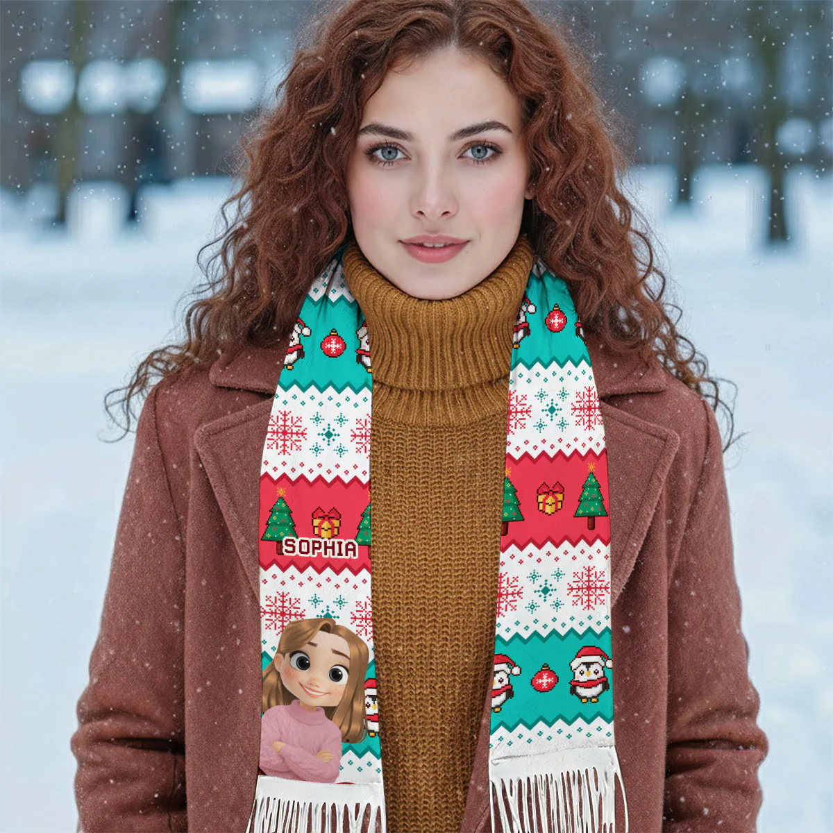 Cute Christmas Character - Personalized Custom Scarf - Image 2
