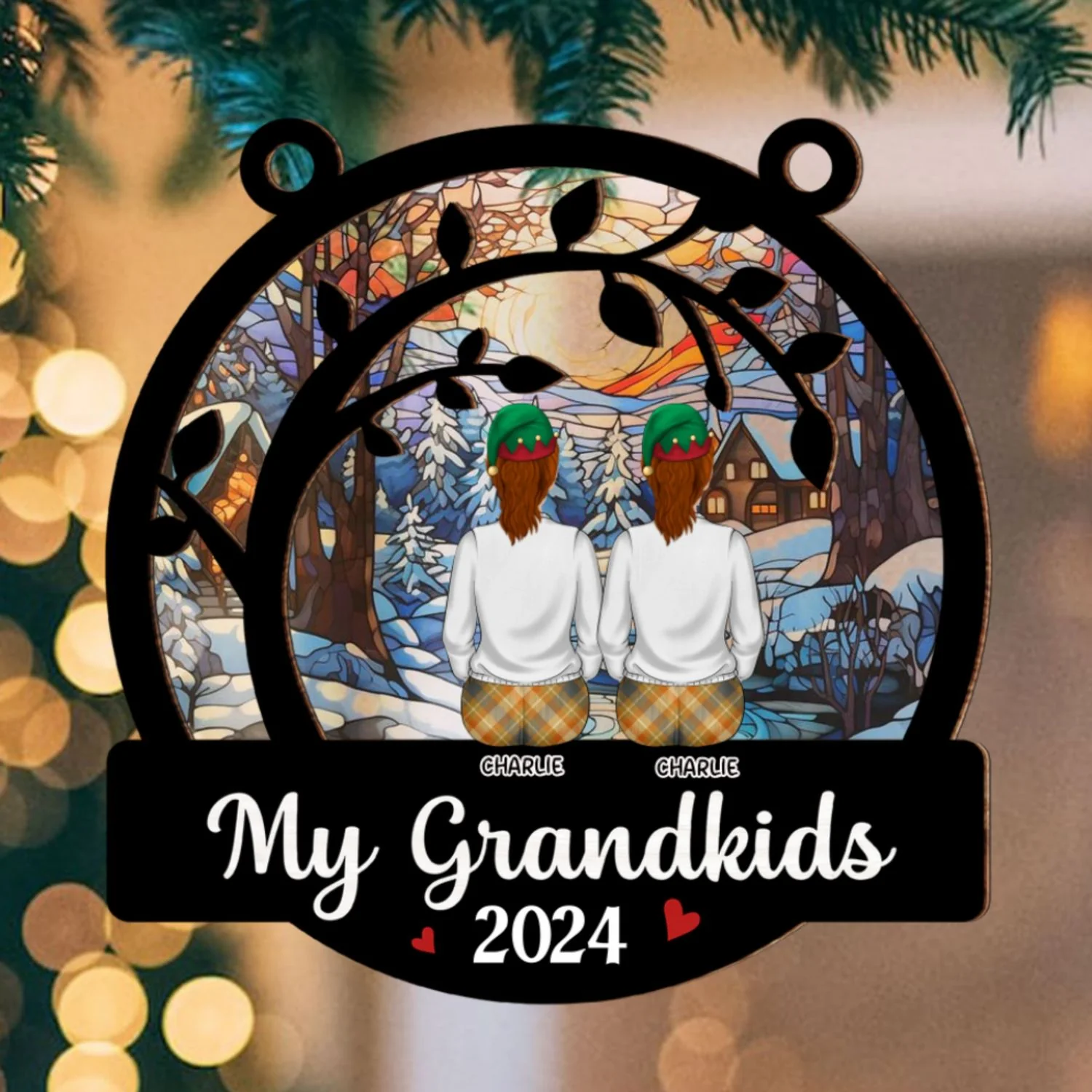 Cute Grandkids Christmas - Personalized Custom Suncatcher Ornament - Image 4