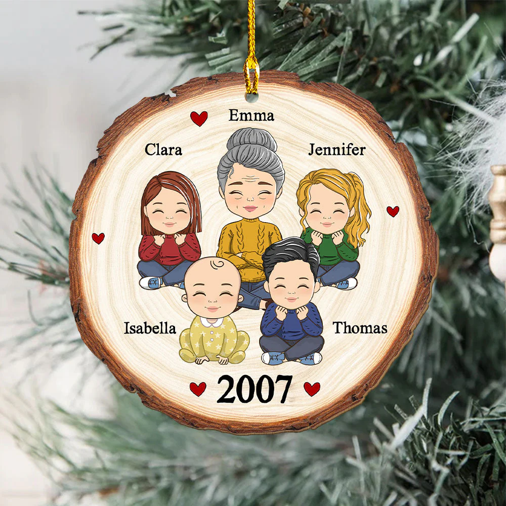 Cute Grandma Grandkid - Personalized Custom 1-layered Wood Ornament - Image 2