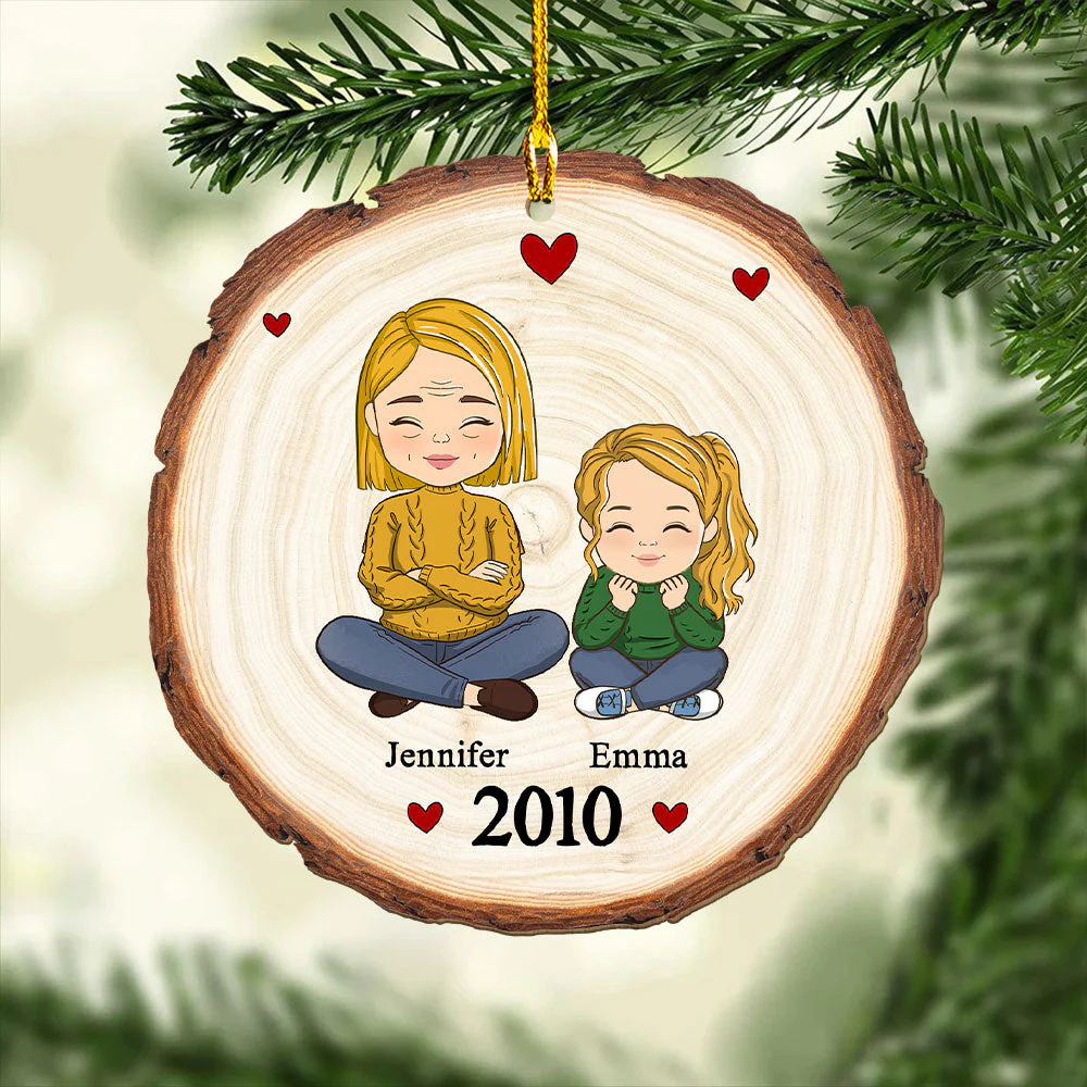 Cute Grandma Grandkid - Personalized Custom 1-layered Wood Ornament - Image 4