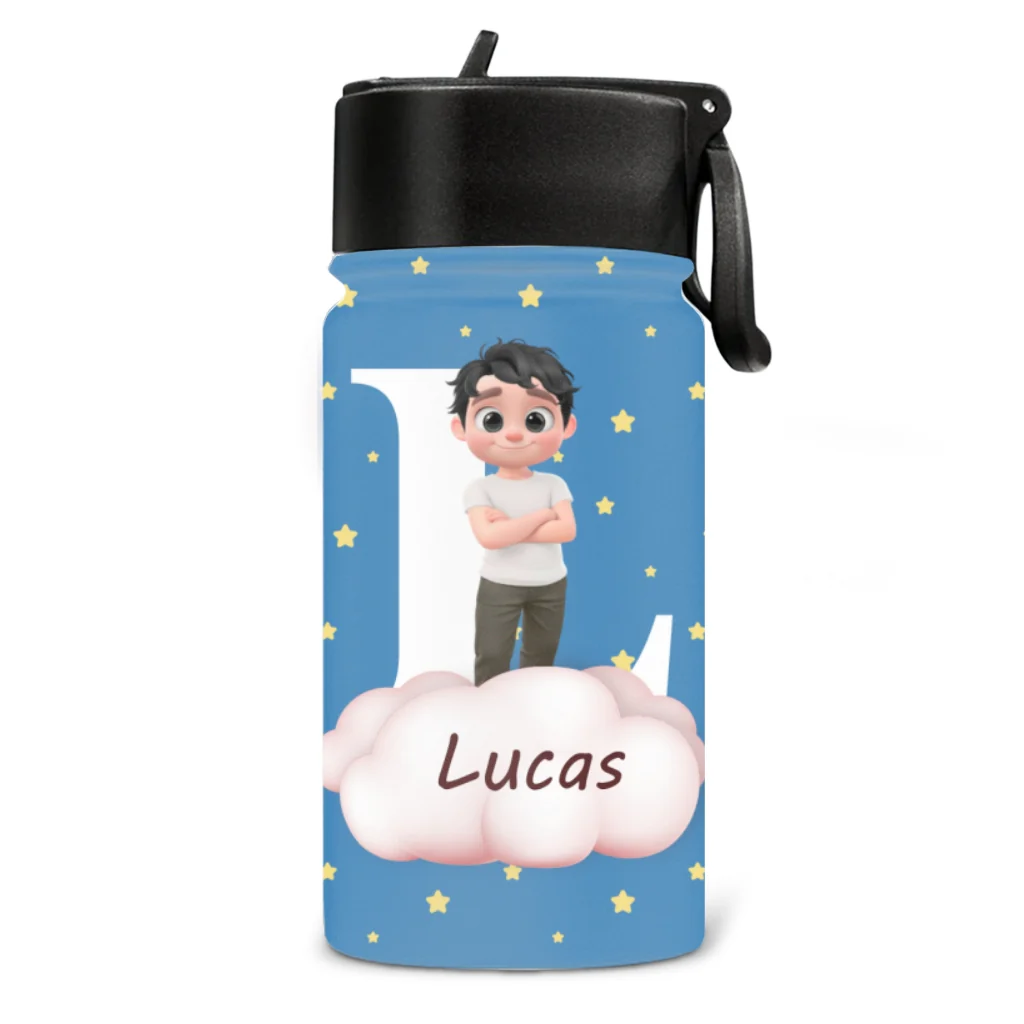 Cute Kid With Cloudy - Personalized Custom Kids Water Bottle - Image 6
