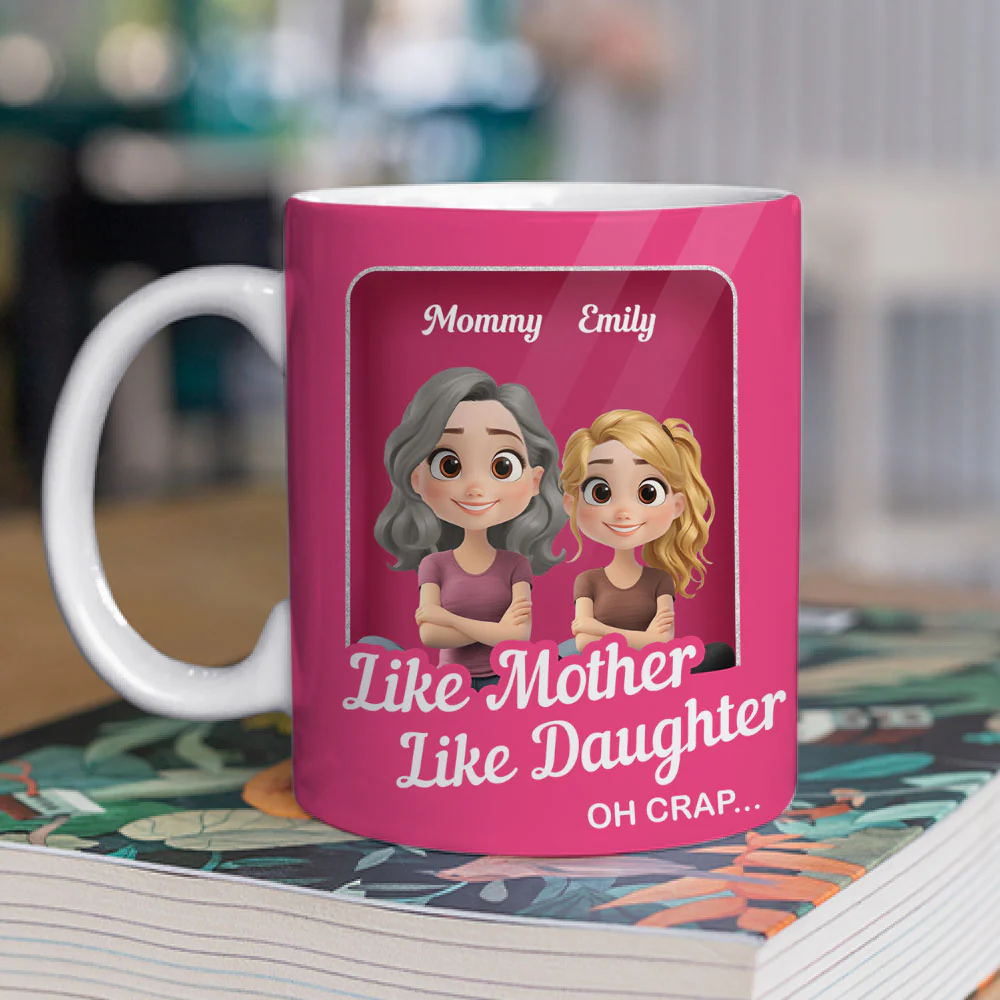 Cute Mom And Daughter Cartoon - Personalized Custom Coffee Mug - Image 2
