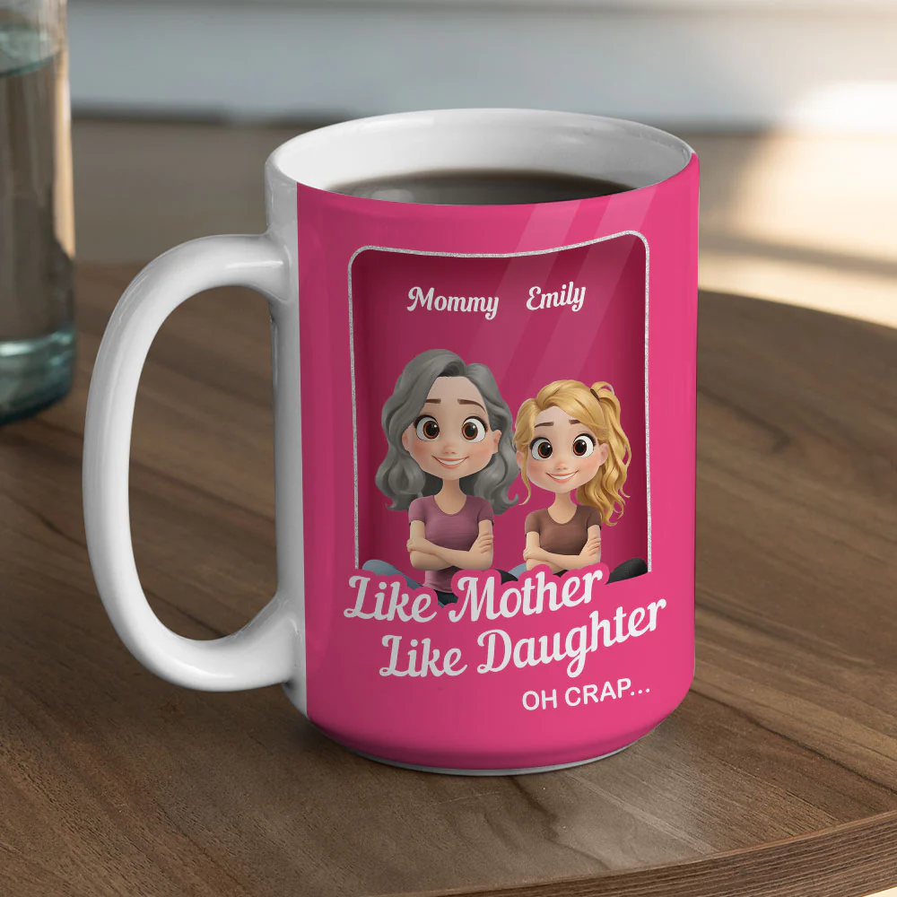 Cute Mom And Daughter Cartoon - Personalized Custom Coffee Mug - Image 3