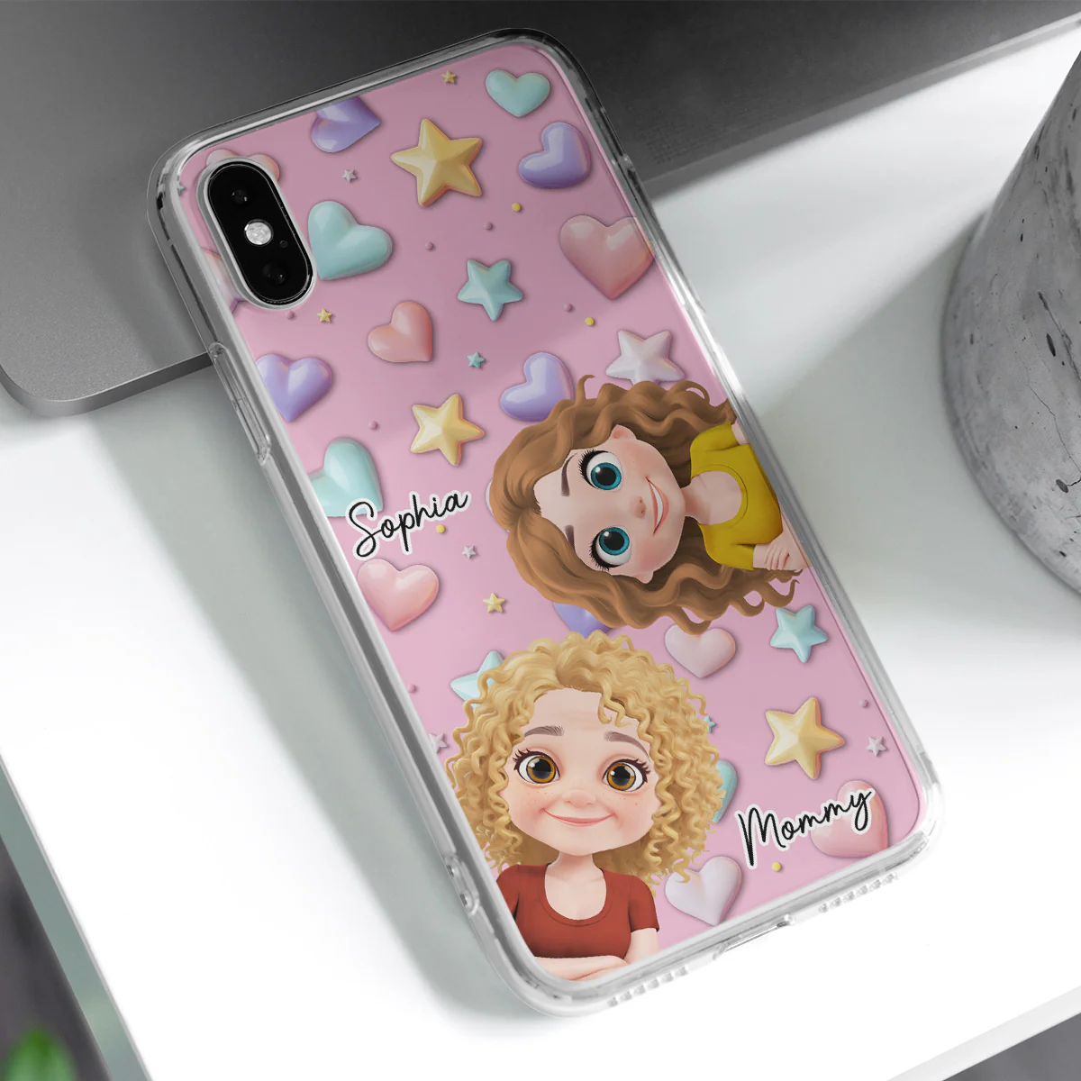 Cute Mommy And Children - Personalized Custom 3D Effect Phone Case - Image 4