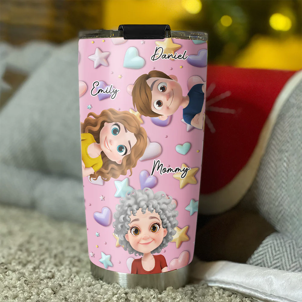 Cute Mommy And Children - Personalized Custom 3D Effect Tumbler - Image 3