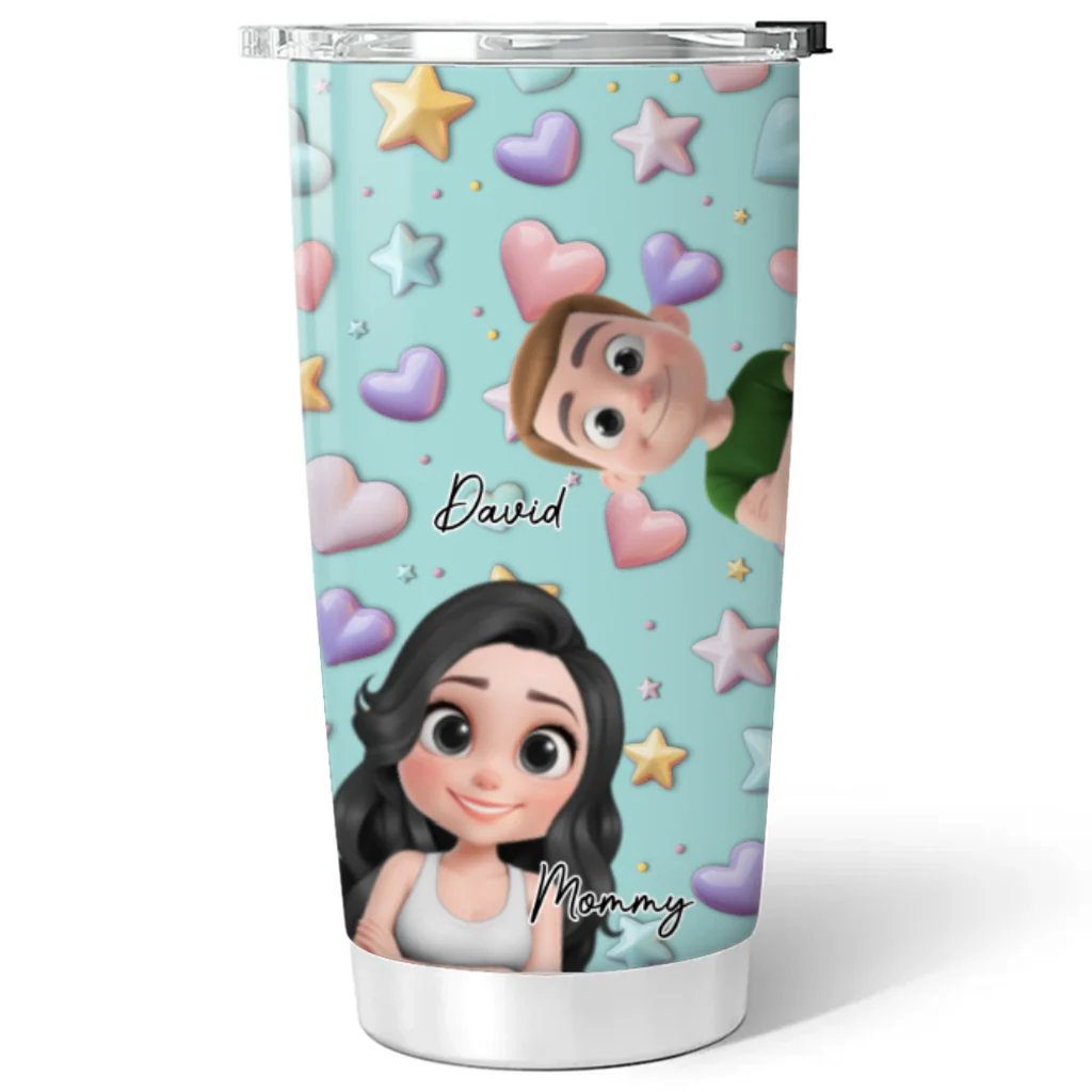 Cute Mommy And Children - Personalized Custom 3D Effect Tumbler - Image 6