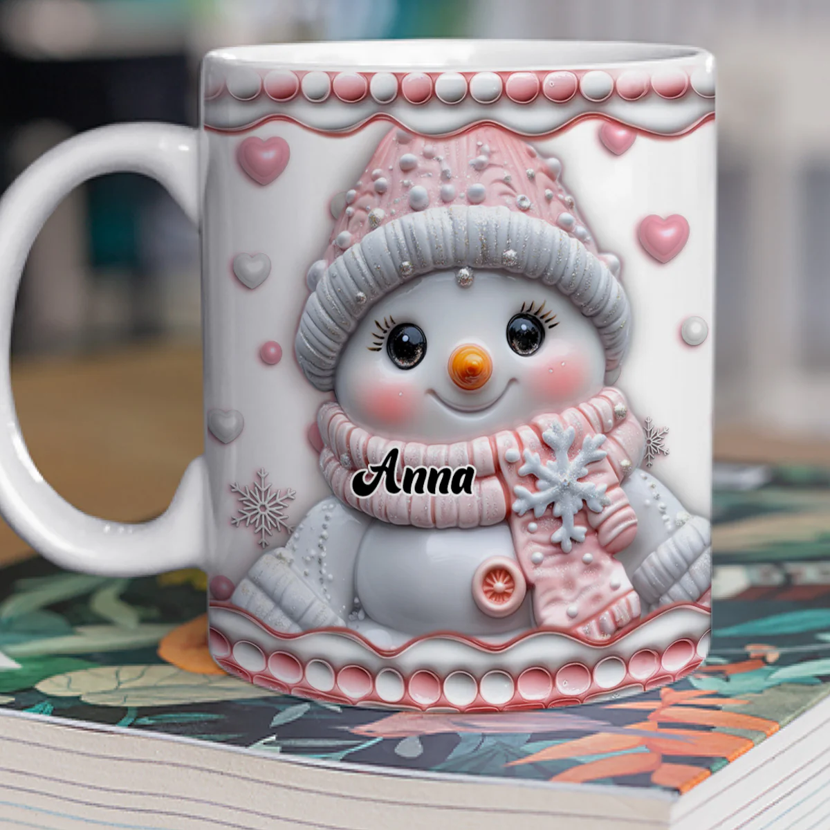 Cute Pink Snowman - Personalized Custom 3D Inflated Effect Mug - Image 2
