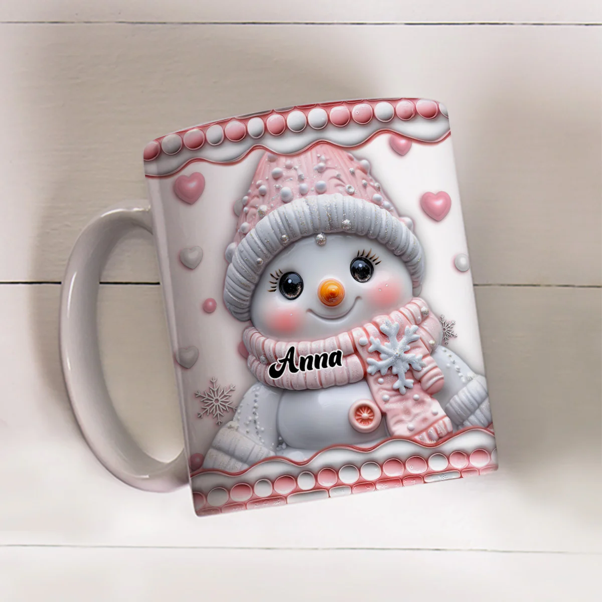 Cute Pink Snowman - Personalized Custom 3D Inflated Effect Mug - Image 3