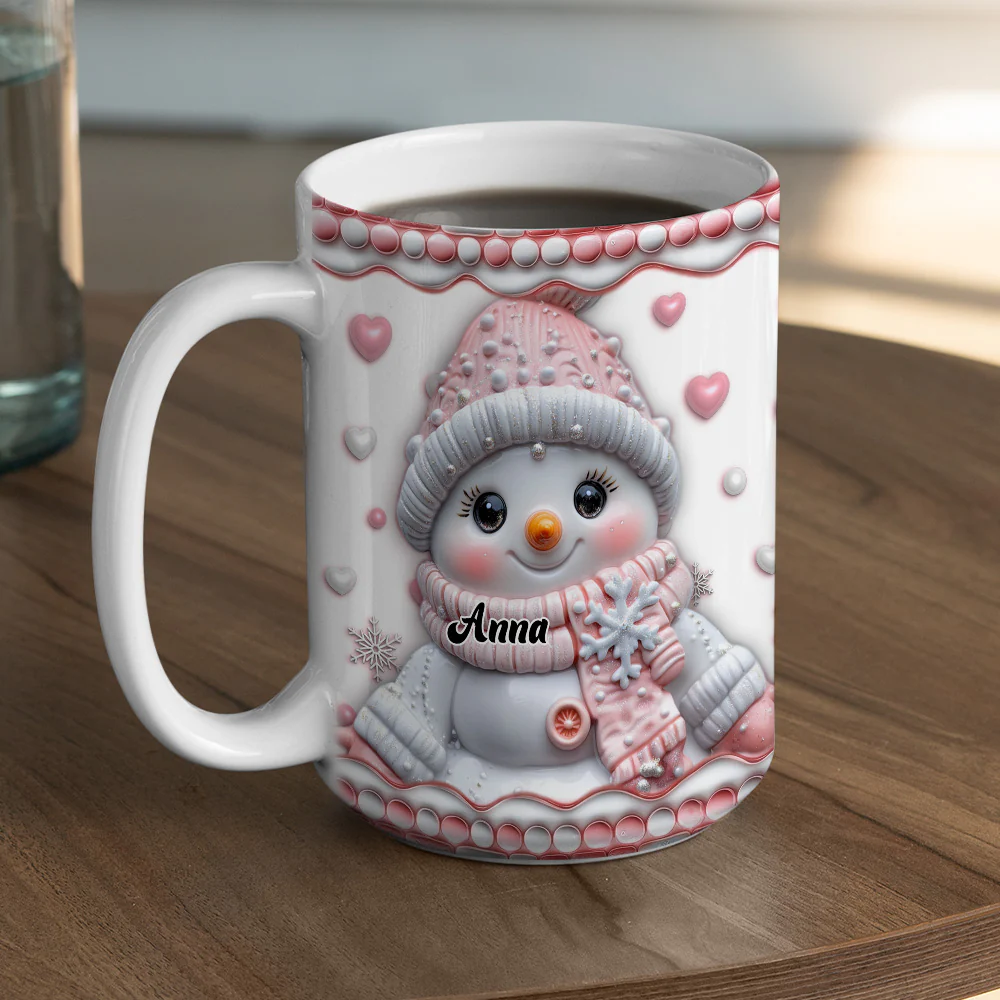 Cute Pink Snowman - Personalized Custom 3D Inflated Effect Mug - Image 6