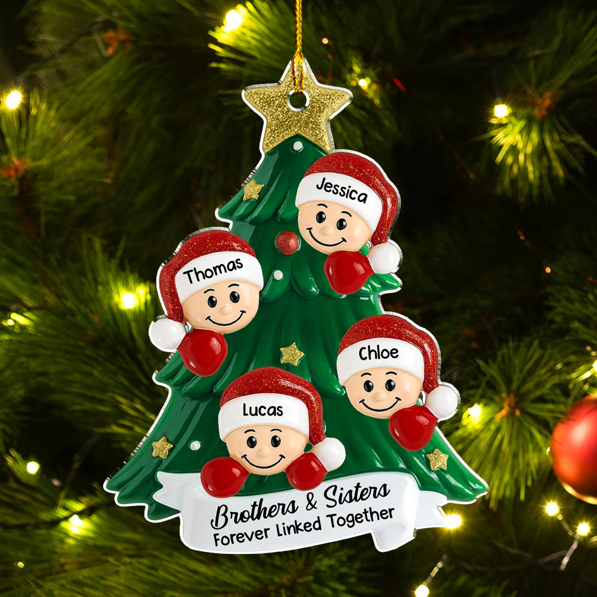 Cute Santa Hat Family - Personalized Custom Acrylic Ornament - Image 3