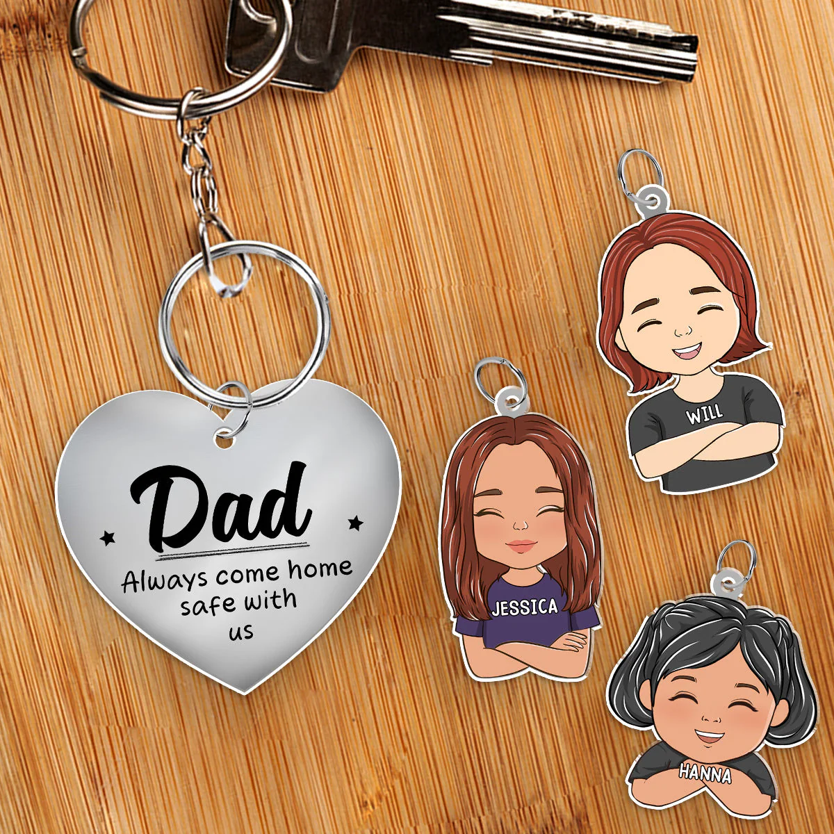 Dad Always Come Home Safe - Personalized Acrylic Tag Keychain - Image 3
