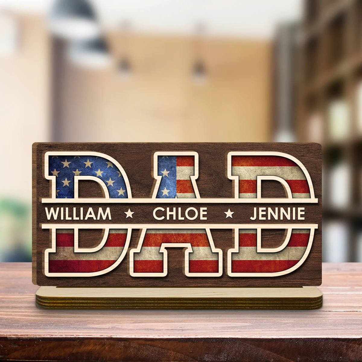 Dad America - Personalized Custom 2-Layer Wood Plaque With Flat Base - Image 4